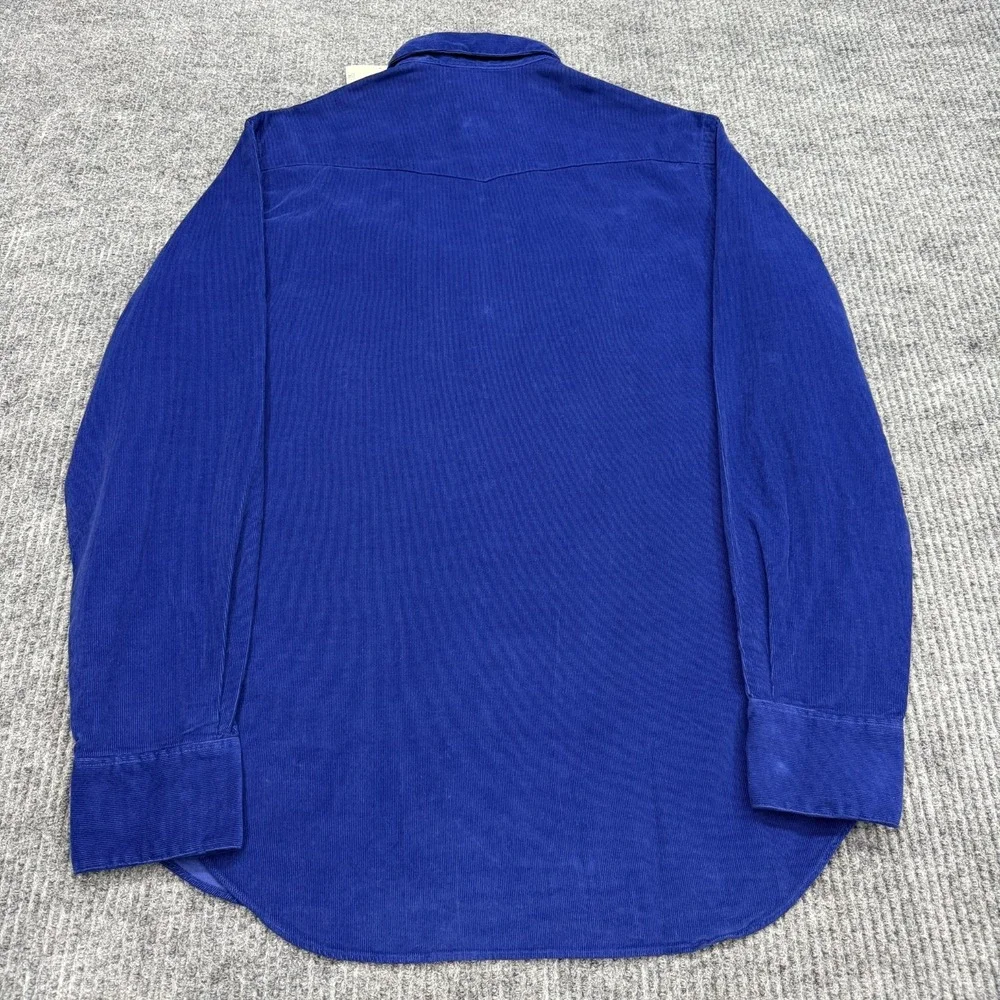 NWT Vtg Polo Ralph Lauren Classic Western Corduroy Shirt Mens M Blue Pearl Snap